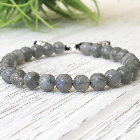 NEW Labradorite gemstones adjustable bracelet 6mm - Picture 1 of 2